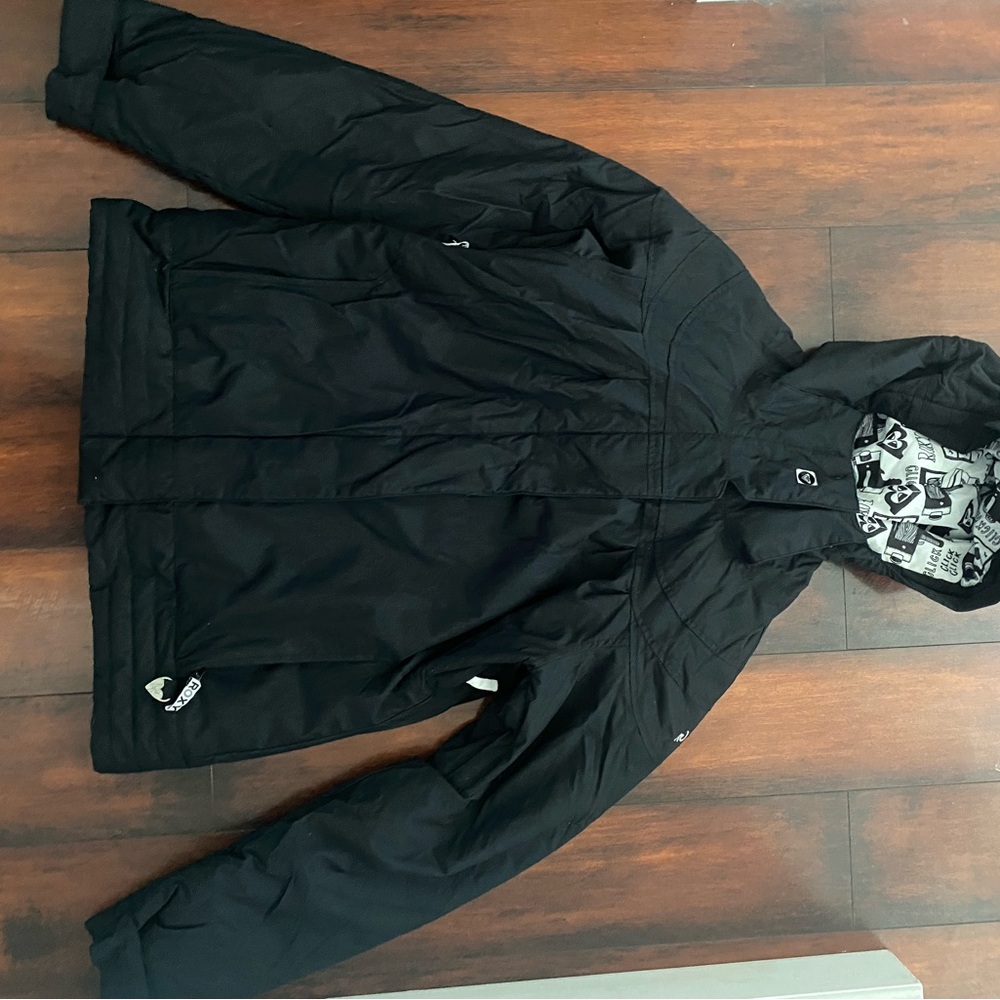 Roxy Black Ski & Snow Jacket with Patterned Hood Lining